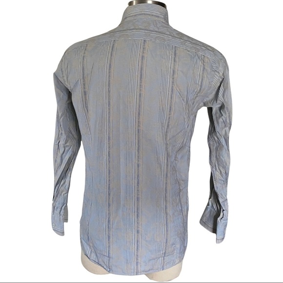 Ted Baker London Powder Blue with Tan Floral Embossing Button Front LS Men’s Lrg - Picture 5 of 9